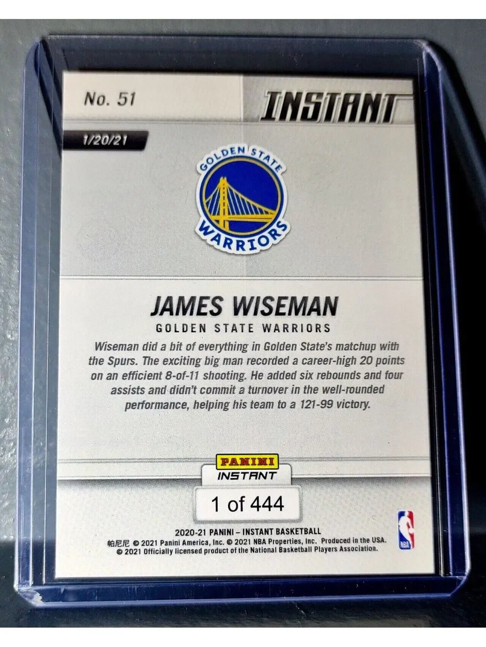 James Wiseman 2020-21 Panini NBA Instant #51 Rookie Basketball Card 1 of 444